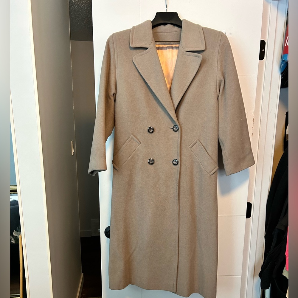 Mallia grey double-breasted cashmere and wool full length coat